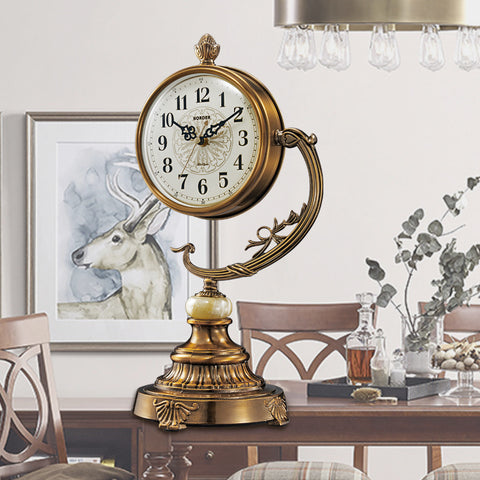 European Style Living Room Desk Clock Copper