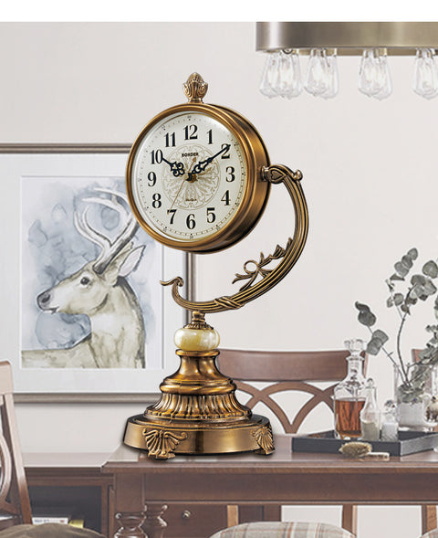 European Style Living Room Desk Clock Copper